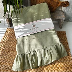 🌴Shabby Chic Ruffle Farmhouse Cotton Sage Green Tablecloth | 52 IN. x 70 IN.